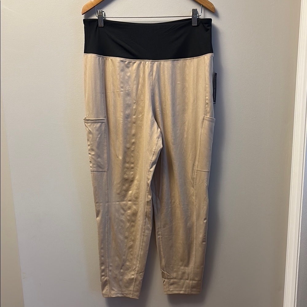 NWT Tahari Sport Colour Block Tan/Black Leggings Size 2X - Picture 2 of 9